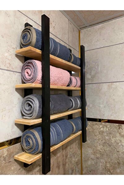 DDTREND Banyo Rafı Lüx Havlu Düzenleyici Masif Ham Ahşap Raf, Çift Havlusu - ...