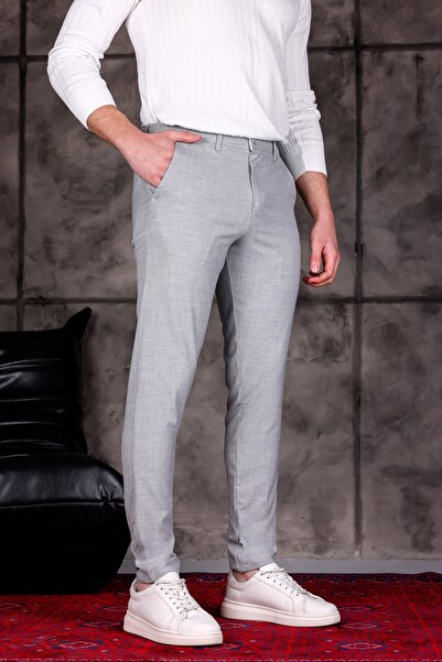 Ser Joven Men's Gray Slim Fit Stretch Fabric Plain Fabric Trousers