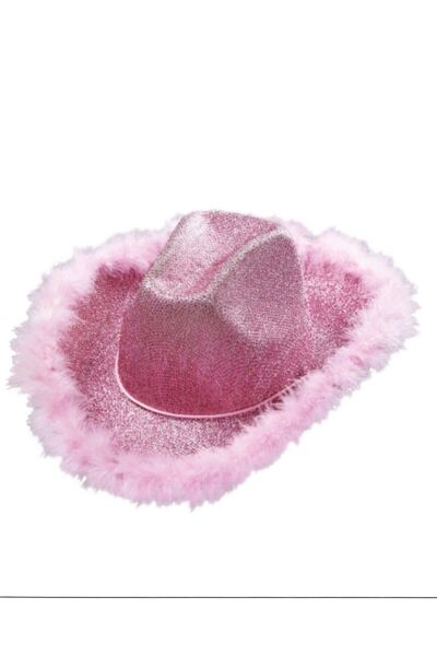 PARTİ SEPETİ Καπέλο για πάρτι με γκλίτερ και φτερά, ροζ γυαλιστερό