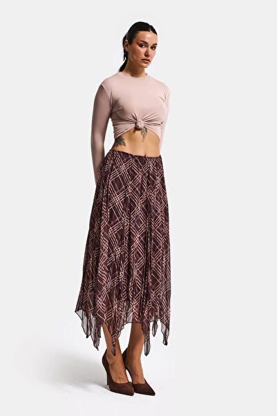it's basic Women's Brown Plaid S6-6 Maxi Length Satin Fabric Skirt