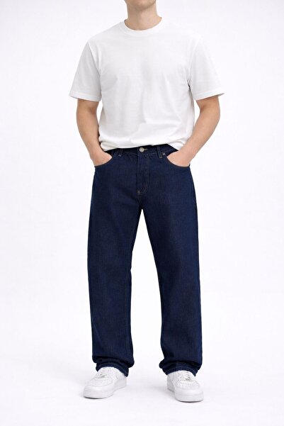 oraystore Men's Navy Blue Loose Fit Baggy Trousers