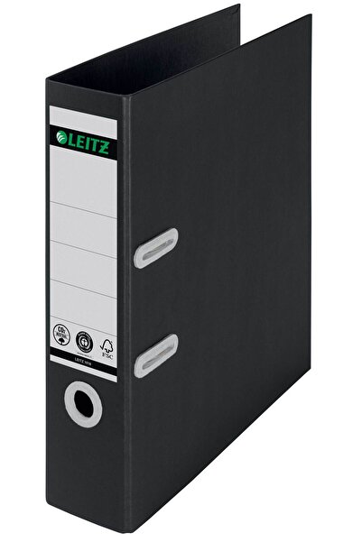 Leitz Dosar laminat cu pârghie, 8 cm, 180 grade, negru, reciclabil, FSC