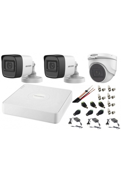 Hikvision Mixed Audio-Video Surveillance System 3 Cameras Turbo HD 2MP DVR 4 ...