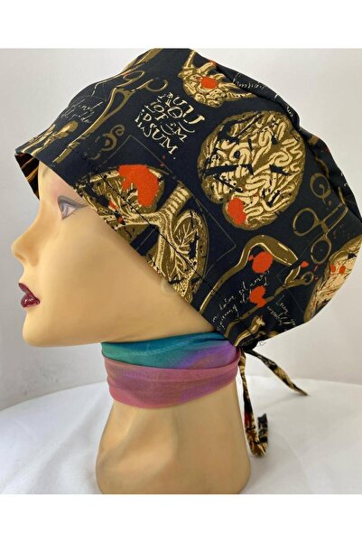 YILMAZ Üniforma organlar desenli koyu renk unisex likralı cerrahi bone hemşir...