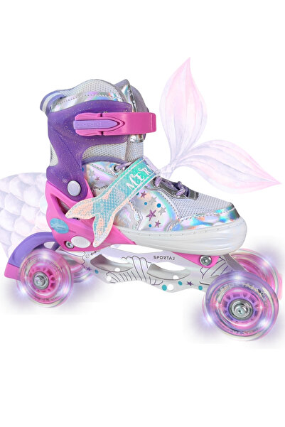 FeyzaDesign İşıklı Kız Çocuk Pateni, Silikon Teker, Ayarlanabilir ve Taşıma Ç...