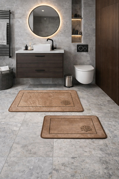 SERINA HOME Σετ 2 αντιολισθητικά πατάκια μπάνιου CORAL, 100×60 cm – 60×40 cm,...