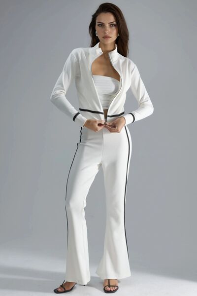 Hiccup Modal Textured Swea tricou și evazat Pantaloni Set din două piese Berş...