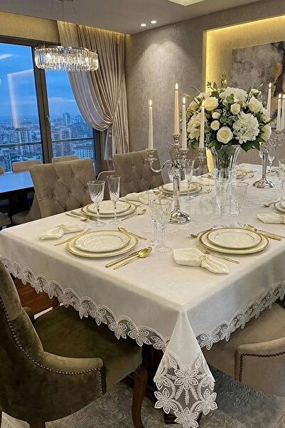Çt Çeyizci Tekstil Tablecloth Set for 12 People, Table Set for 12 People 26 P...