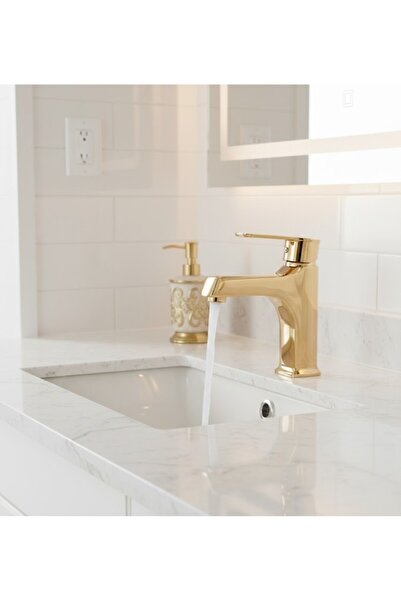 EMFA AKSESUAR صنبور حوض مربع ذهبي اللون - صنبور حوض ذهبي