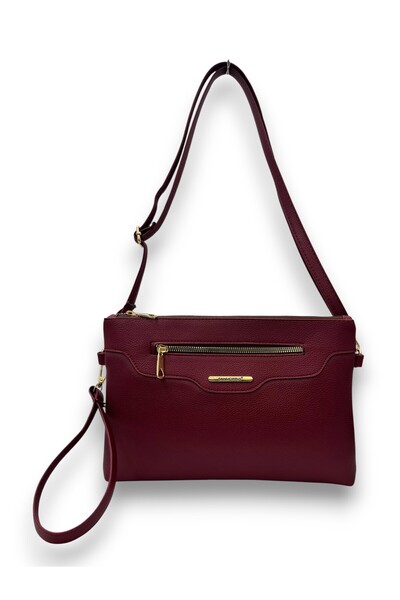 Sanmorris Women's Faux Leather Adjustable Crossbody and Hand Strap Portfolio, Clutch Bag S-1360 Claret Red