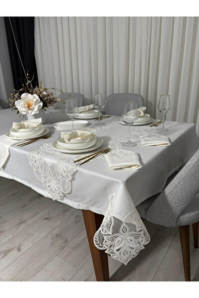 Çt Çeyizci Tekstil Tablecloth Set for 12 People, Table Set for 12 People 26 P...