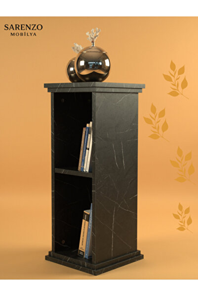 Sarenzo Siyah Mermer Desen Sütun Kitaplık Çok Amaçlı Sehpa (MDF)