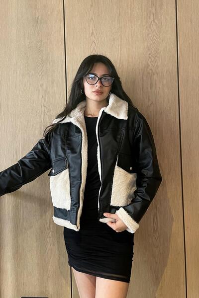 Noa&Noa Yaka Ve Cep Peluş Deri Ceket - Siyah SİYAH