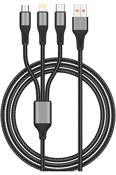 telux SYNCX TRIO 3-in-1 Braided Cable 1.2m, USB-A to Micro/USB-C/Lightning Ch...