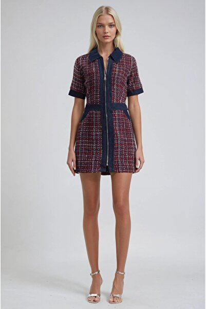 Lijuri Denim Paneled Tweed Dress 2014