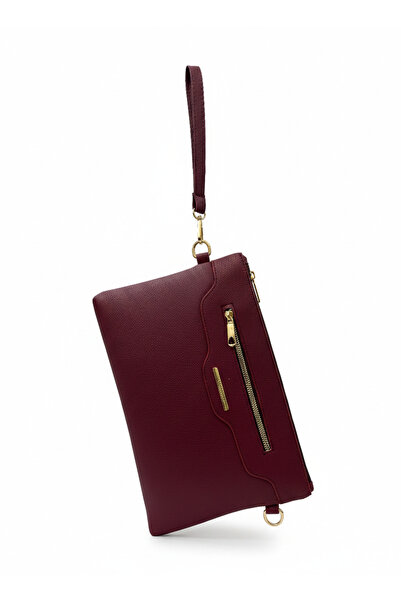 Sanmorris Women's Faux Leather Adjustable Crossbody and Hand Strap Portfolio, Clutch Bag S-1360 Claret Red