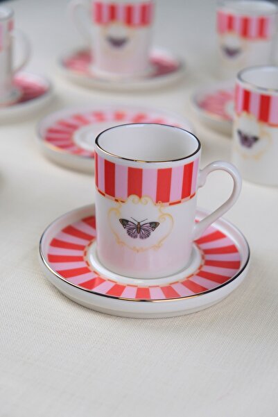 tabakevi Tabak Evi Porcelain Butterfly Collection Gold Gilded Coffee Cup 85Cc...