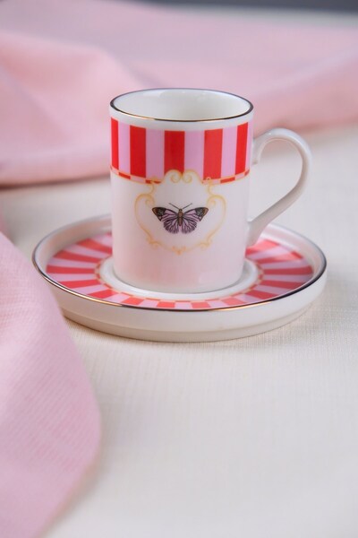 tabakevi Tabak Evi Porcelain Butterfly Collection Gold Gilded Coffee Cup 85Cc...