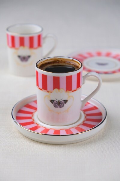 tabakevi Tabak Evi Porcelain Butterfly Collection Gold Gilded Coffee Cup 85Cc...