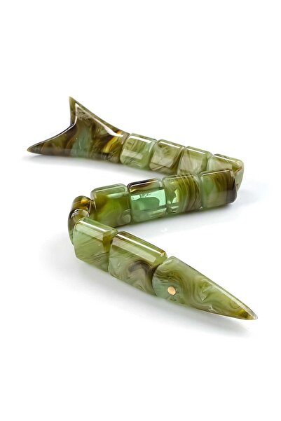 TESBİHCİBABA Amazon Green Black Marbled Crimped Amber Fish Prayer Beads