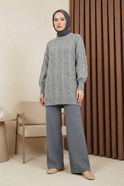 MODAQU Yumoş Hair Braided Knitwear Sweater - Gray