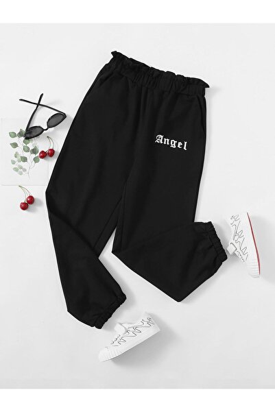 Kids Μαύρη αθλητική φόρμα για κορίτσια και αγόρια με στάμπα αγγέλου