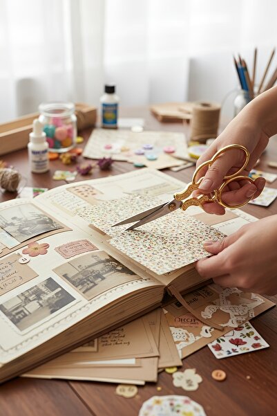 Kolbi Craft Gold Vintage Scissors Scrapbook Engagement Bullet Journal Embroid...