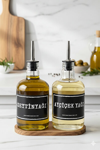 EA Home Concept Ava Ahşap Stantlı 2'li Cam Yağdanlık Seti Ayçiçek Yağı ve Zey...