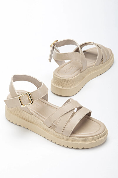 bakacstore Women's Beige Three Piped Daily Sandals