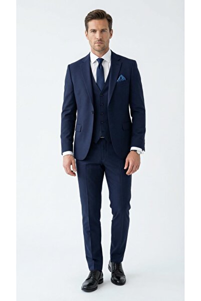 Plus Scorpion Men's 3-Piece Slim Fit Suit – Classic Stretch Fabric Fabric, Si...