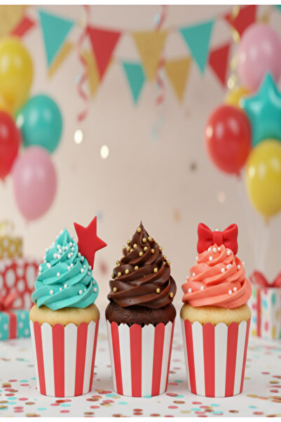 NEWPARİ Kırmızı Beyaz Temalı Cupcake & Muffin Kek Kalıbı Fırında Dağılmaz (25...