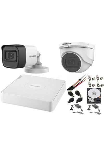Hikvision Mixed Audio-Video Surveillance System 2 Cameras Turbo HD 2MP DVR 4 ...