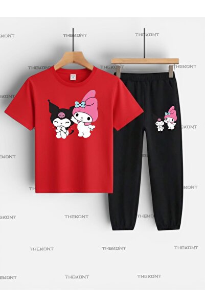 THEKONT Pink Hat Kuromi Printed Top and Bottom Children's Set (T-Shirt-Pants ...