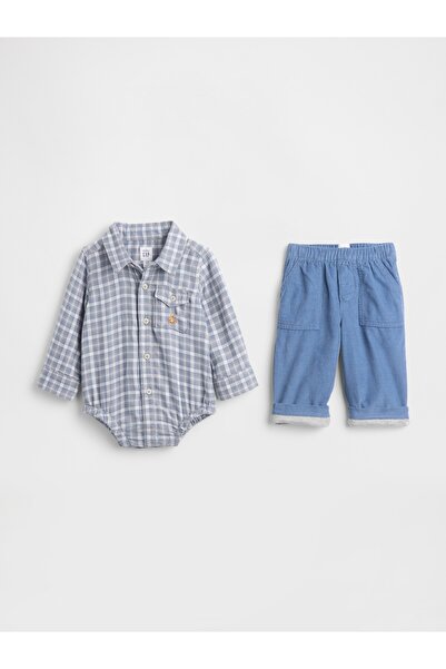 GAP Bebek Mavi Flannel & Corduroy Outfit Set