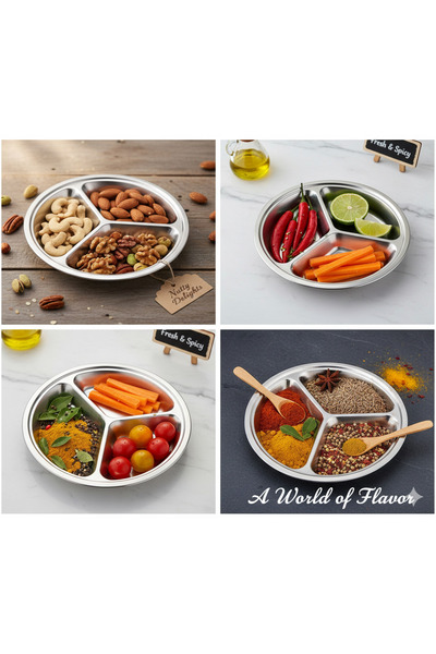 ALMUFARREJ A set of 4 premium divided stainless steel bowls, ideal for snacks...