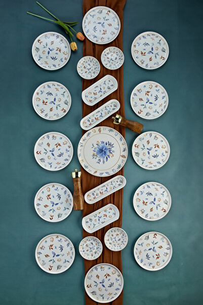 ers erbaşlar Flower Blue 21 Parça 12 Kişilik Lüx Kahvaltı Takımı, Kahvaltı Seti