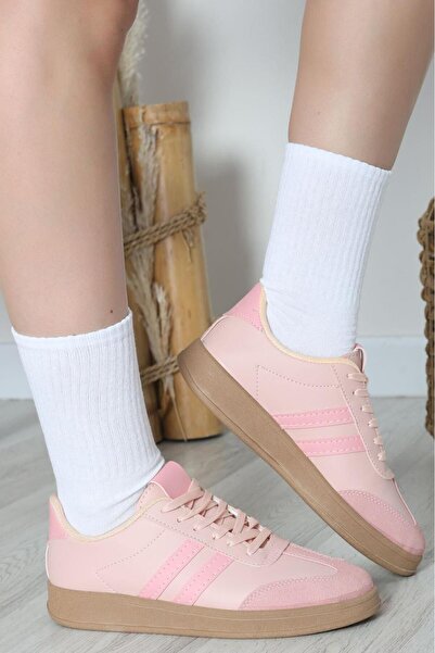 lias desing νεανικά αθλητικά παπούτσια με ρίγες σε χρώμα πούδρας, με κορδόνια...