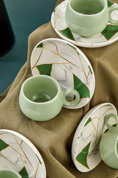 ers erbaşlar Mozaik Marble Green Luxury 6-Person Coffee Cup Set, Cup Set