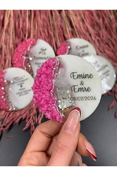 İFC TASARIM Epoksi magnet pembe cam kırıklı şeffaf etiketli 20 adet düğün sün...
