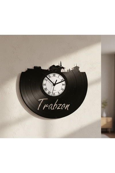 Handmade Trabzon Silüetli Geri Dönüşüm El Emeği Plak Duvar Saati
