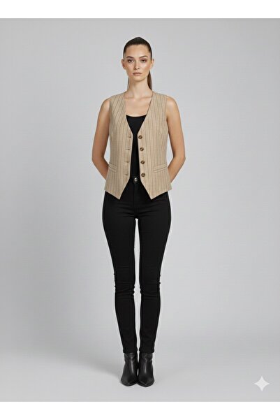 centilmen Ysati̇s Deep V-Neck Linen Vest 1200102