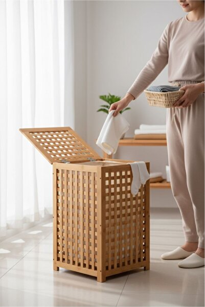 Trendylife Καλάθι ρούχων από μπαμπού - καλάθι για βρώμικα ρούχα 45x45x62 εκ.