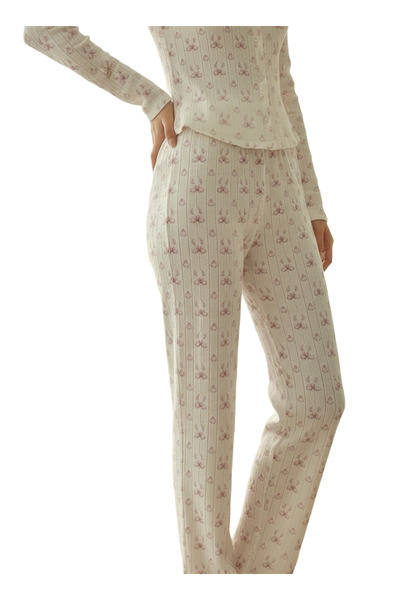 Merlot 100% Cotton Printed Pointelle Wide-Leg Pajama Bottoms