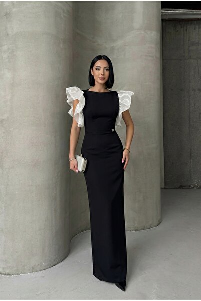 ALFUDO Moda Collection Rochie de seară elegantă cu mâneci lungi din tul pentr...