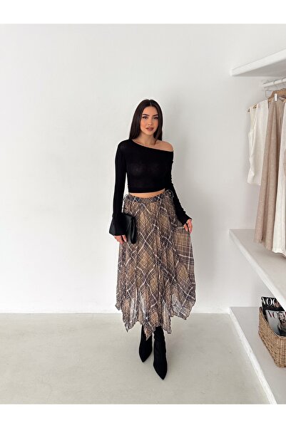 winmoda Ασύμμετρη φούστα από σιφόν με επένδυση – Ελαστική μέση, συμβατή με χι...