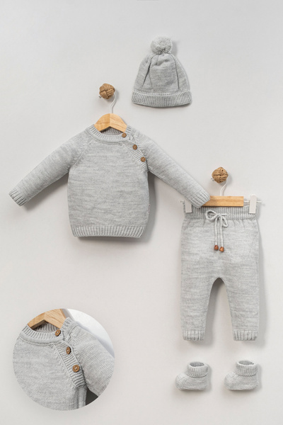 Riffy Baby Baby Knitwear 4-Piece Set, Sweater-Pants-Hat-Booties