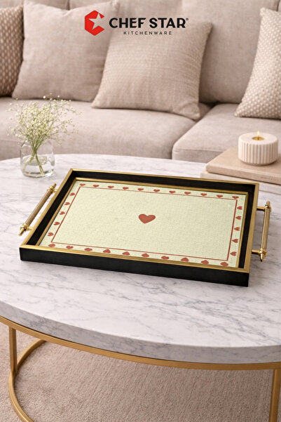 Chefstar MODERN DEKORATİF ÇAY KAHVE VE SUNUM TEPSİSİ - EL İŞÇİLİĞİ DETAYLI ŞI...