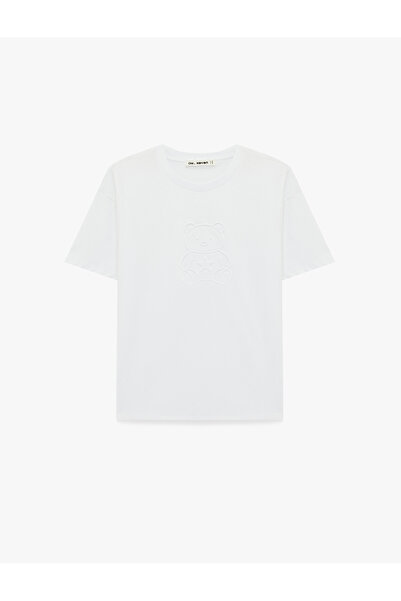 Koton Teddy Bear Printed Short Sleeve Printed Cotton Oversized T-Shirt