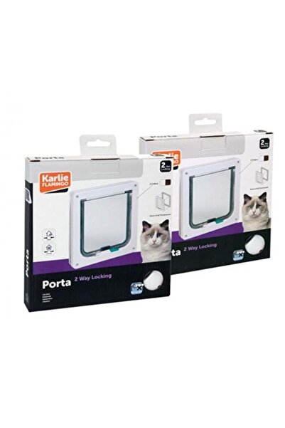 Karlie باب قطة رفيع بقفل ثنائي الاتجاه باللون الأبيض مقاس 19.2x20 سم