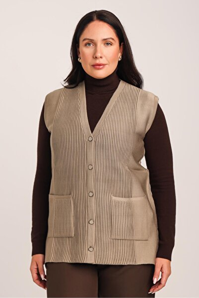 Uludağ Triko Women's Sand Stripe Detailed Knitted Knitwear Mother's Vest with...